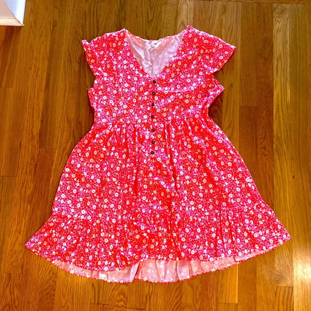 Light weight pink floral button up dress
